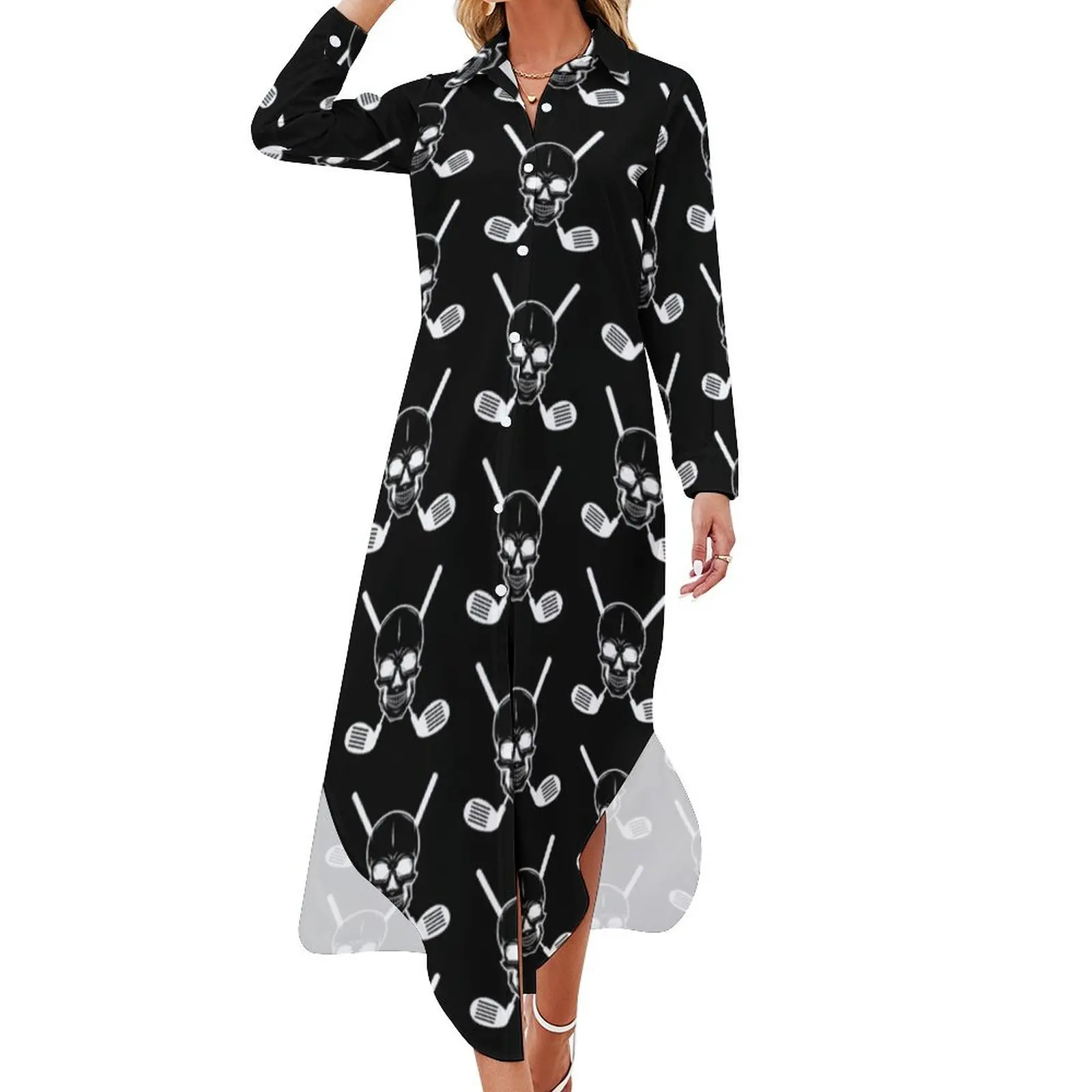 

Golf Clubs With Skull Long Sleeved Shirt Dress women's fashion dresses elegant dresses for women birthday dress Long dresses