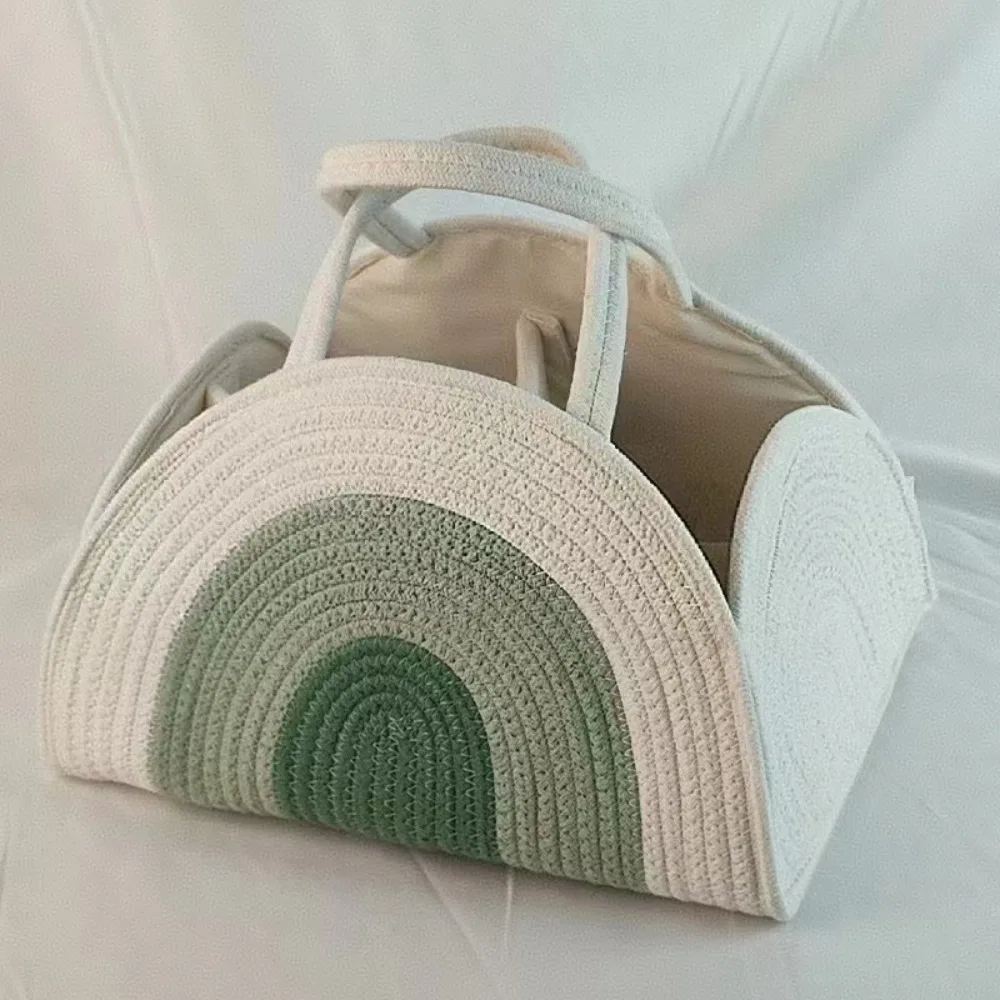 

Nappy Organizer Multifunctional Baby Diaper Bag Large Capacity with Handle Mommy Handbag Folding Cotton Rope Woven Basket Women