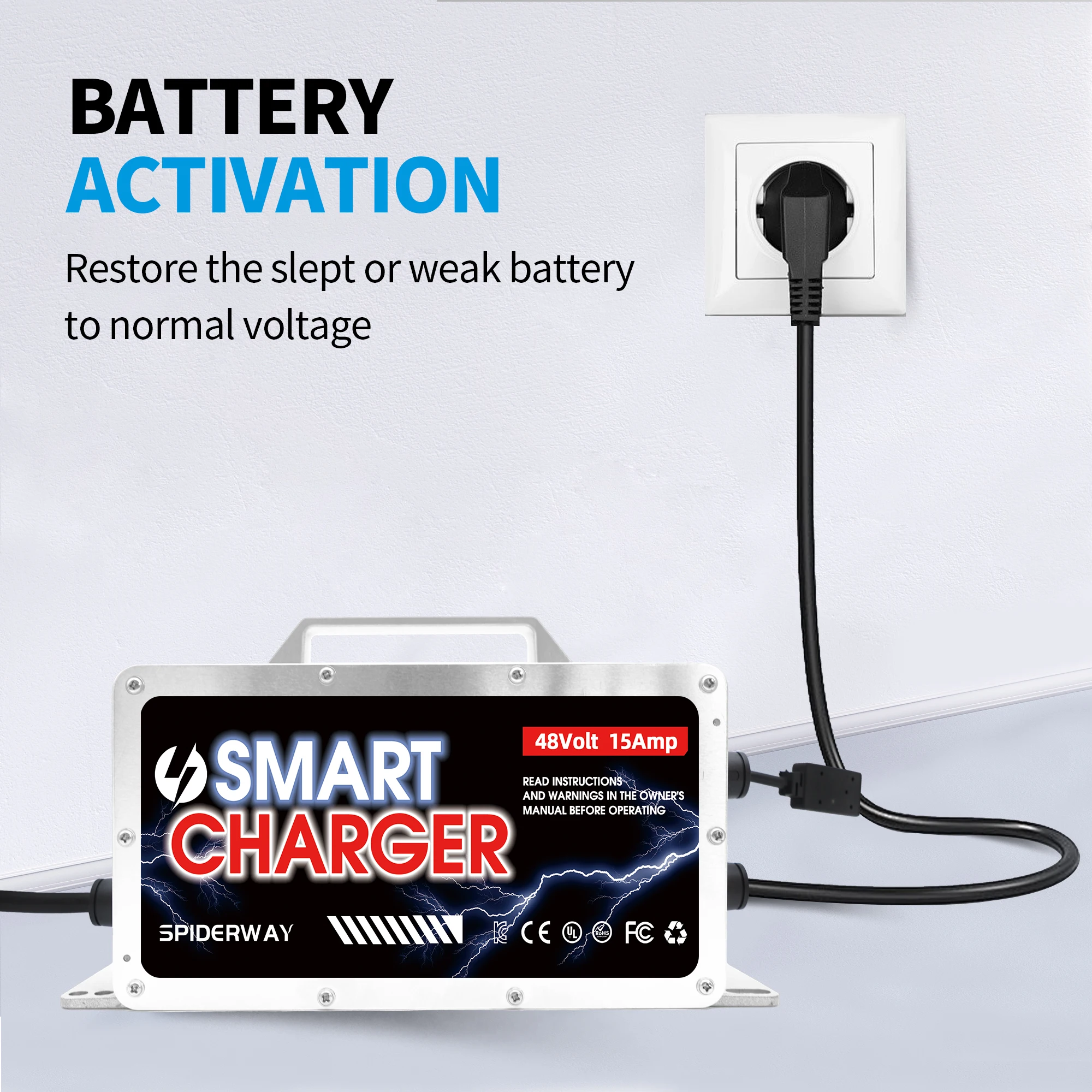 Lead-Acid Battery Charger 48 Volt 15 AMP for EZGO RXV TXT Golf Cart, Battery Charger with 3 Pin Triangle Plug