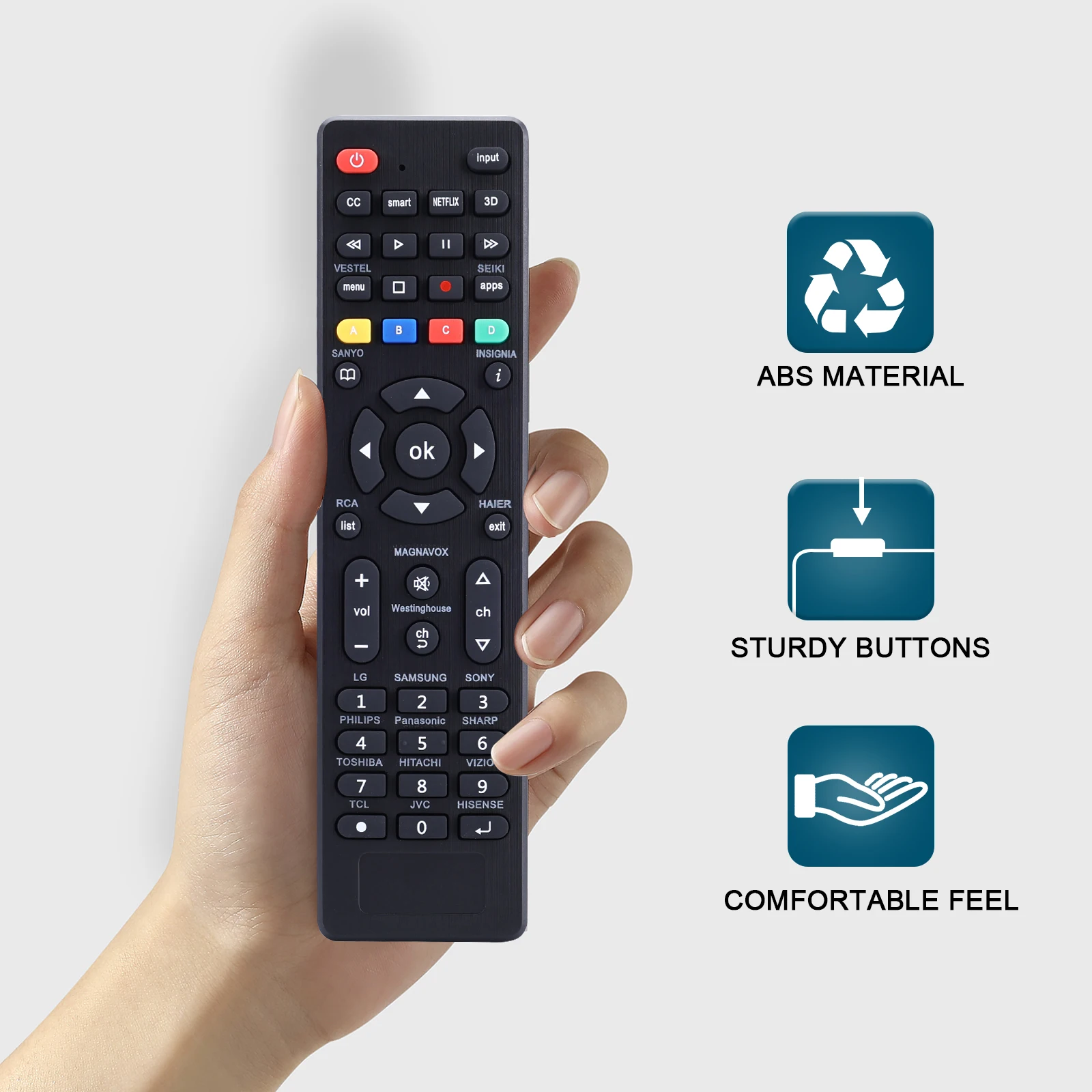 Control Remoto Universal para TV LG, Samsung, TCL, Philips, Vizio, Sharp, Sony, Panasonic, Sanyo, Insignia, Toshiba y Otras Marcas LCD