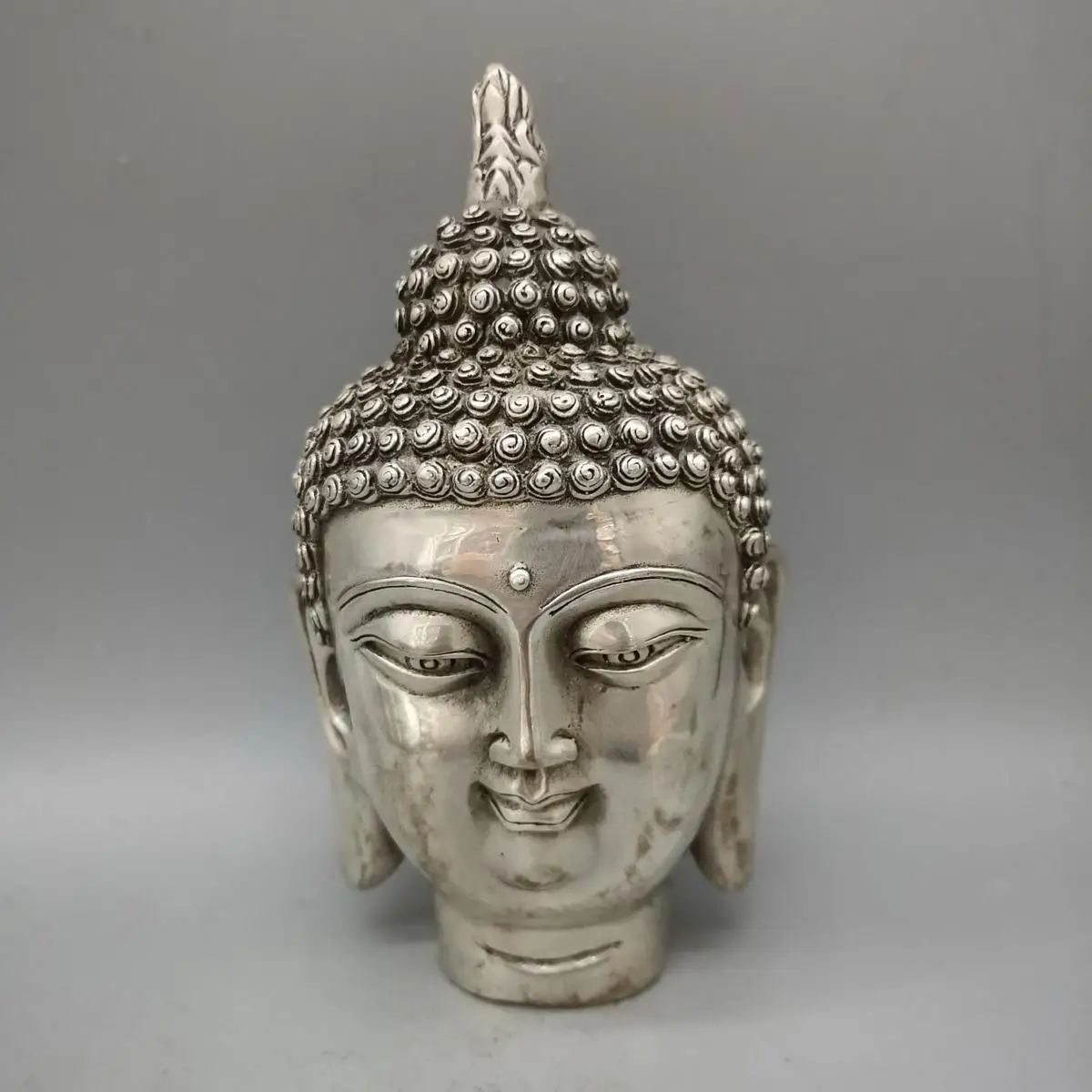 bronze silvering engraving a buddism Sakyamuni tathagata buddha head statue