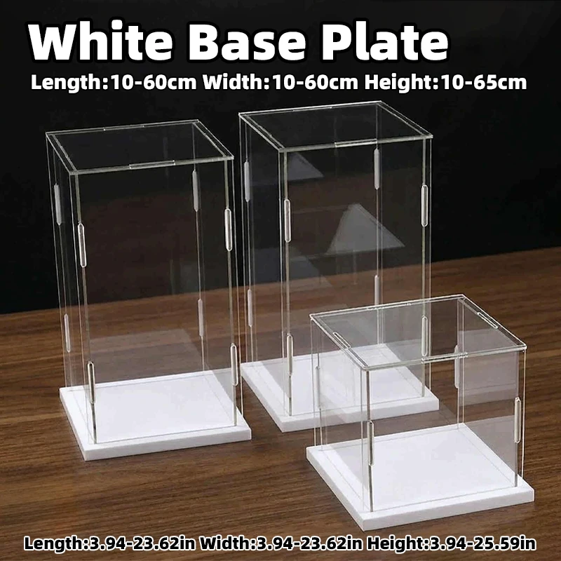 White Base Assembled Glue Free ClearAcrylic Display Case Box Dust Cover Stand Storage for Model Bricks L10-60 W10-15 H10-65cm