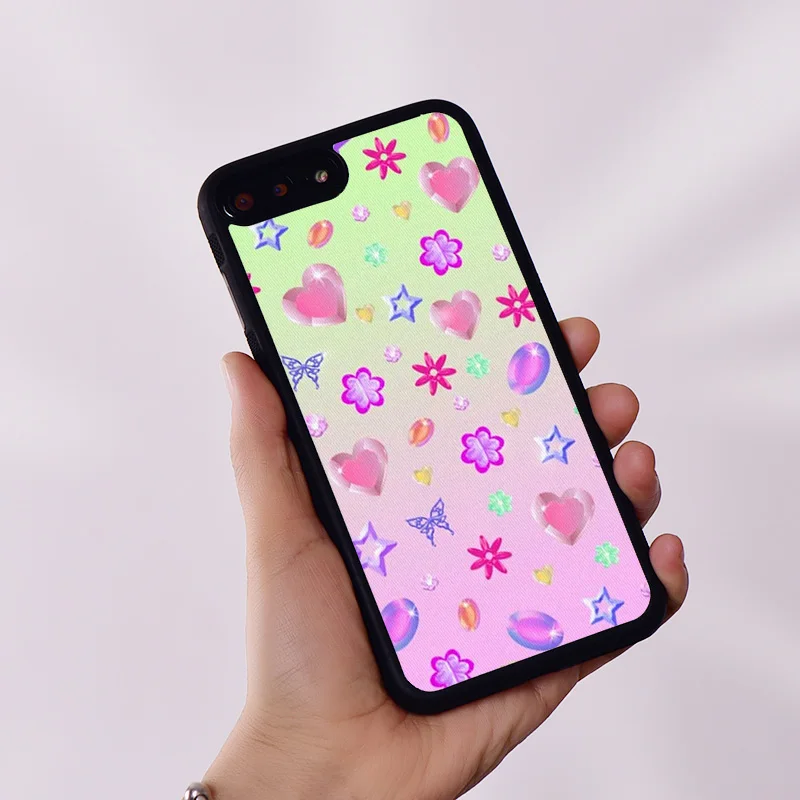 Wildflower Silicone Rubber Phone Case Cover for iPhone 6 6S 7 8 Plus X XS XR 11 12 13 14 15 Mini Pro Max Jewels Diamonds Pattern