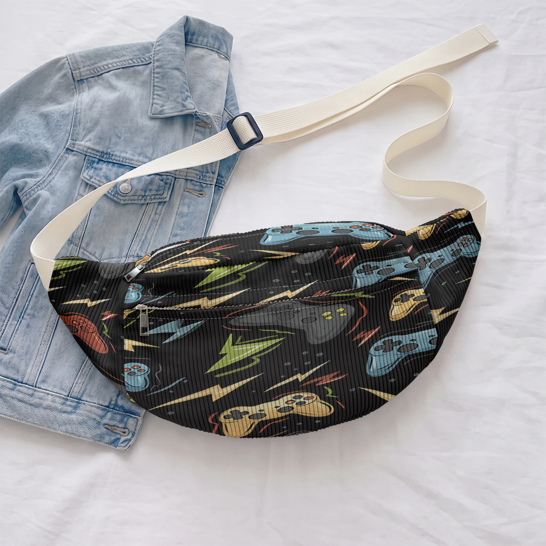 Game Controller Print Fanny Pack Adjustable Crossbody Waist Bag For Travel Sports Daily Use