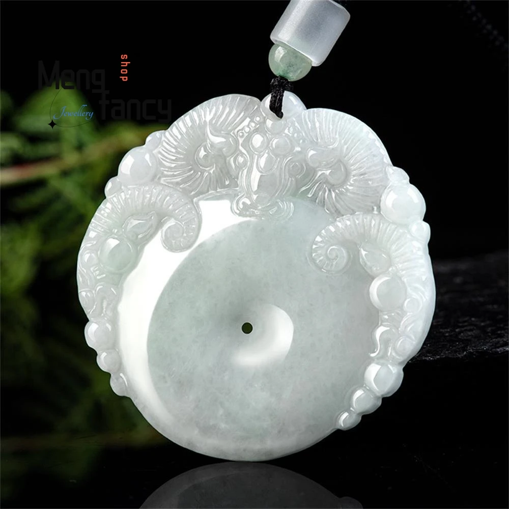 Natural Burmese A-grade Jadeite With Hollowed-out Patterns Three Sheep Kai Tai Peace Jade Pendant Mascots Luxury Fashion Jewelry