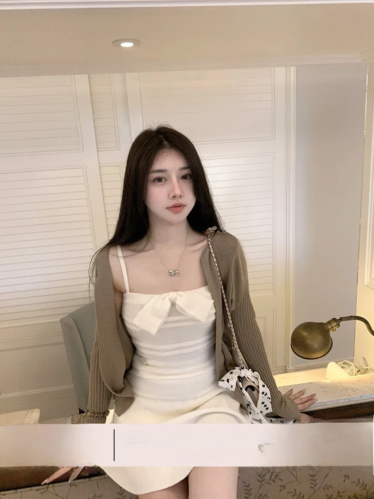 

Sweet Sle Alpaca Wool Sweater with Knot Design Svel Cardigan for Teenage Girls V-ne Long Sve Knitted Top