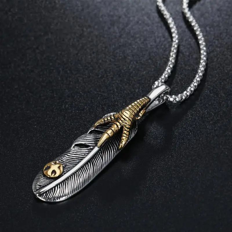 Vintage Silver Color Half Wing Pendant Necklace for Men Punk Hip Hop Jewelry Clothing Trend Accessories