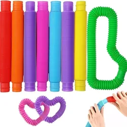 10pcs Flexible Creative Colorful Freely Deformable Stretch Bellows Tube Toys Children's Vent Decompression Fun Telescopic Tube