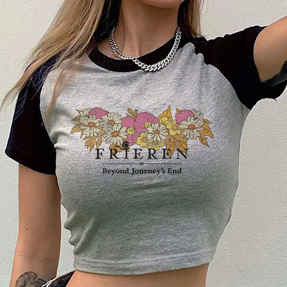 Frieren crop top teen harajuku anime manga clearance sales japanese top tees japan vintage harajuku