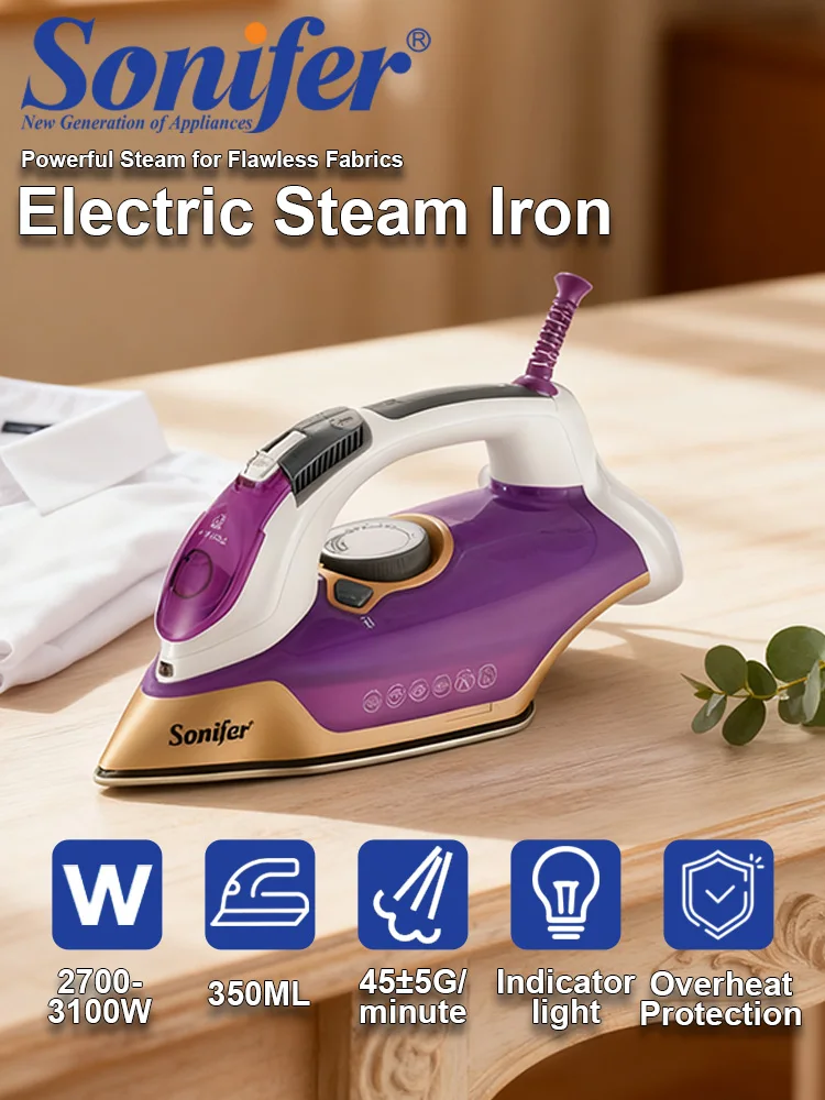 مكواة بخار قوية Sonifer بقدرة 3100 وات SF-9096، بخار عالي 45 جم/الدقيقة، قاعدة سيراميك، انفجار عمودي، خزان 350 مل، تنظيف ذاتي #1