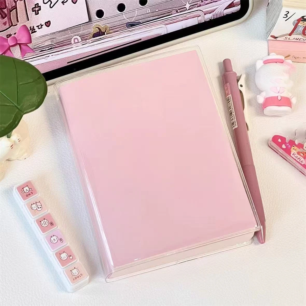 caderno-diario-a6-rosa-estilo-coreano-fofo-de-couro-pu-com-pauta-grossa-para-estudantes-presente-para-amiga-2026