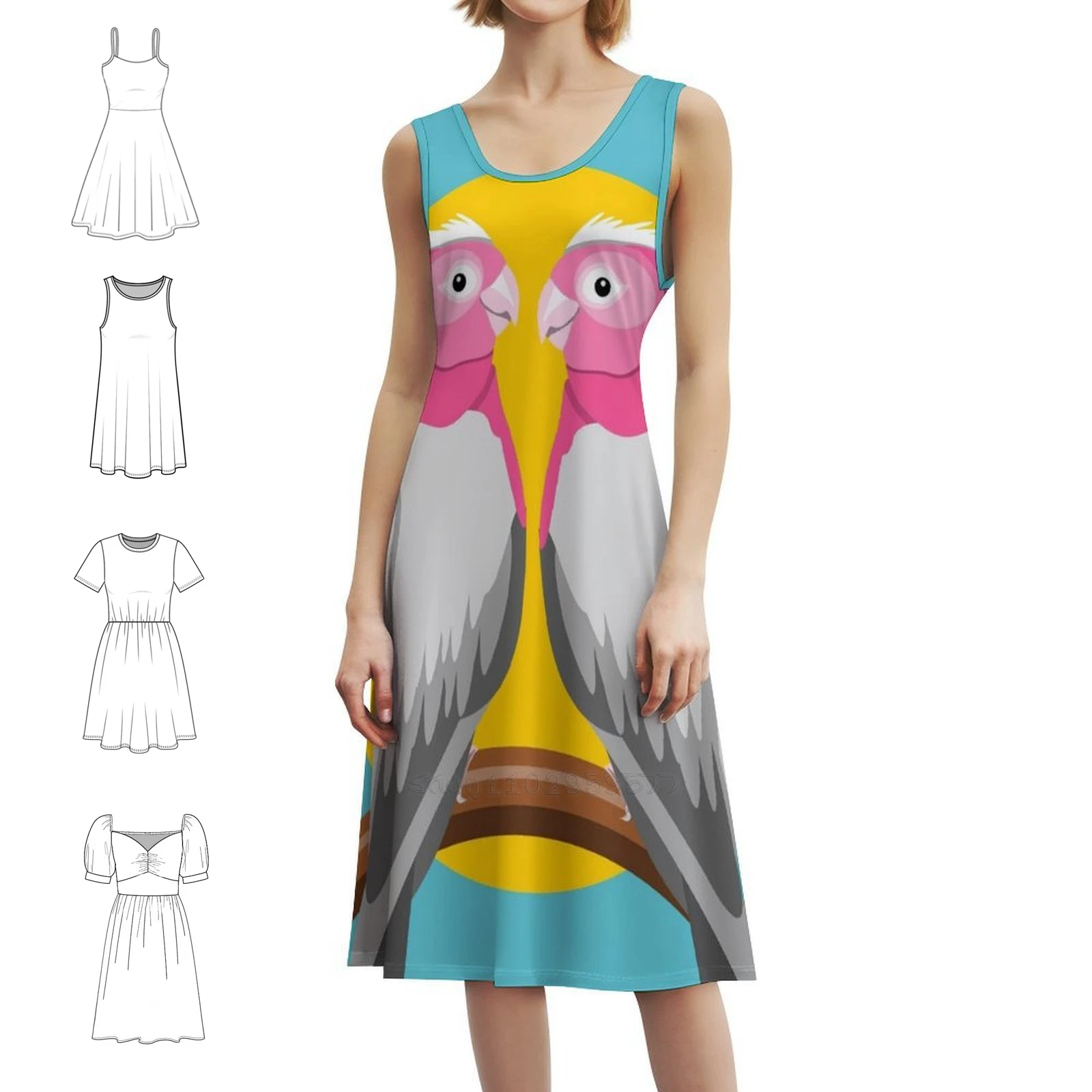 

Galahs женское элегантное вечернее платье трапециевидной формы с короткими/длинными вариантами без рукавов Galah Galahs Birds Bird Love Birds Two Dress