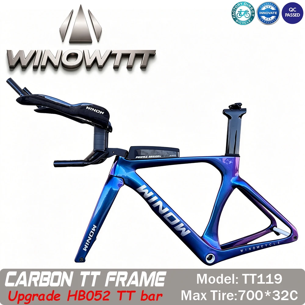 WINOWTTT Upgraded TT Bar Carbon Fiber Time Trial Frame Set Disc