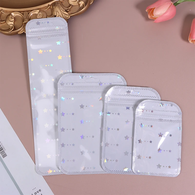 50Pcs Star Ziplock Bag Laser Packaging Bag Plastic Seal Bags Resealable Food Bag Earrings Necklace Jewelry Storage Bag Gift Bags