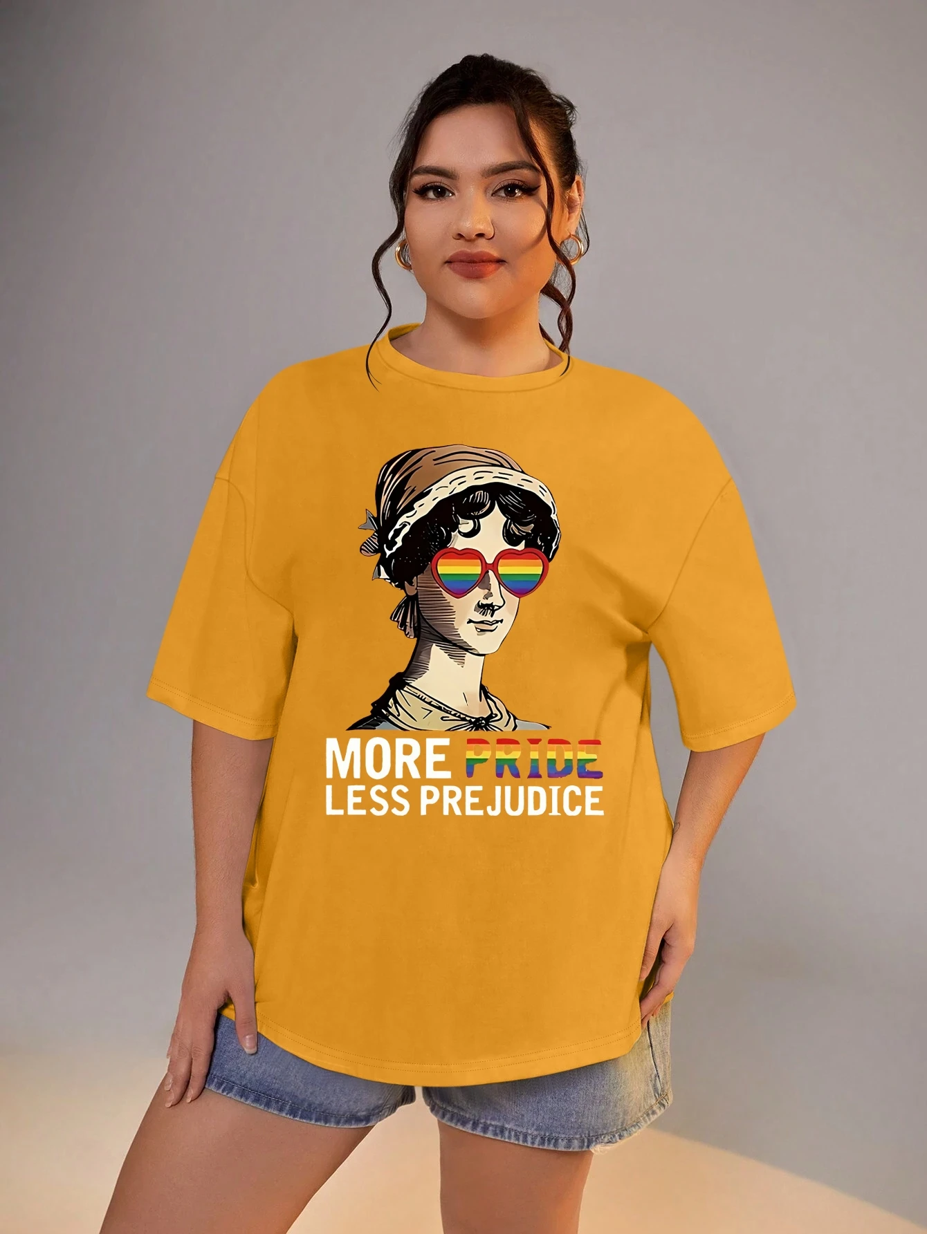

Plus Size Women Clothing More Pride Less Prejudice Graphic Short Sleeve Big Size T-shirt Summer