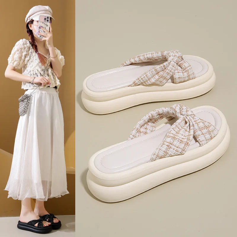 

Women's Sandals Soft Sole Cloud Bows Slippers Thick Platform Indoor Outdoor Beach Sandals Summer EVA Non Slip Flip Flops