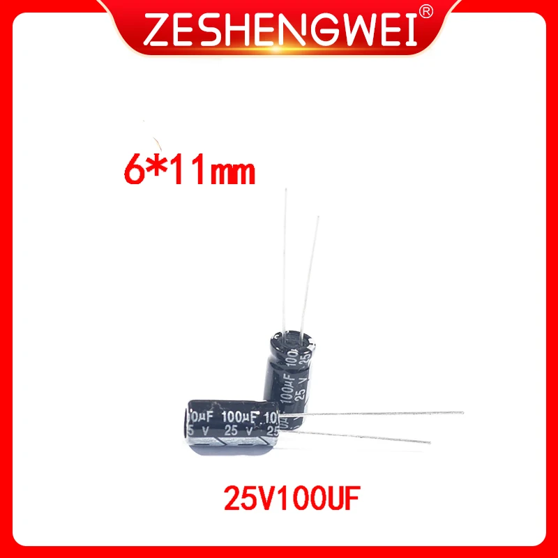 20PCS Higt quality 25V 100UF 6*11mm 100UF 25V Electrolytic capacitor