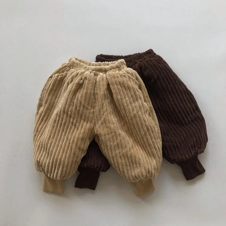 Korean Children Plush Strip Plush Pants for Winter Wear New for Boys and Girls Thick and Warm Light Core Plush Pants for Winter