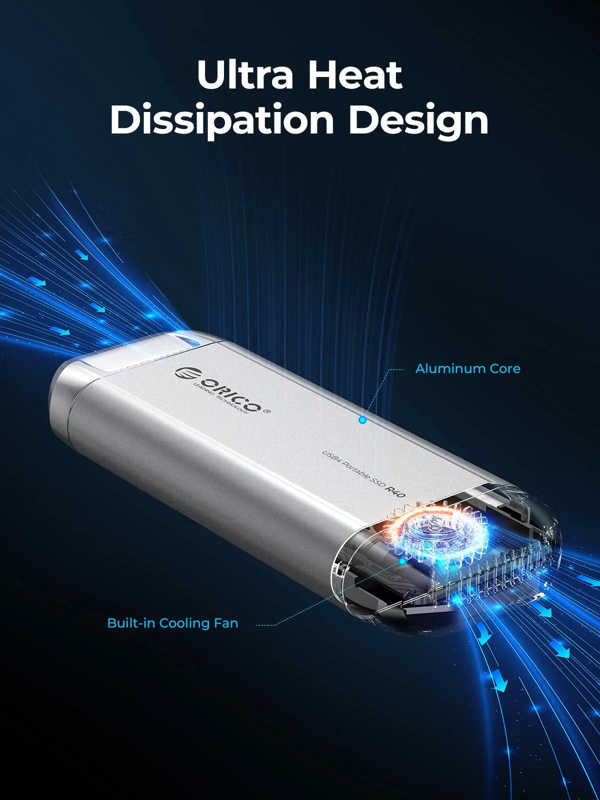 ORICO Silverstone محرك أقراص SSD محمول 3500 ميجابايت/ثانية محرك أقراص الحالة الصلبة الخارجي 2T 4T Type-C سبائك الألومنيوم PSSD مروحة تبريد مدمجة