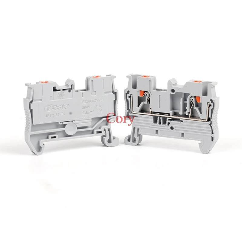 10PCS Din Rail Terminal Blocks PT-2.5 Push In Spring Screwless Through Electrical Component And Parts Grey Connector PT2.5 CZYC