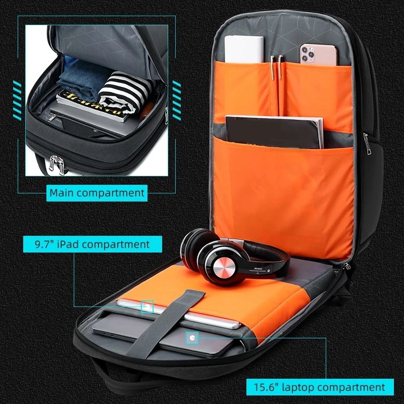 WIERSOON Black Backpack 40L Expandable  Men for 15.6 Inch Laptop Backpacks Male Large Capacity Mal