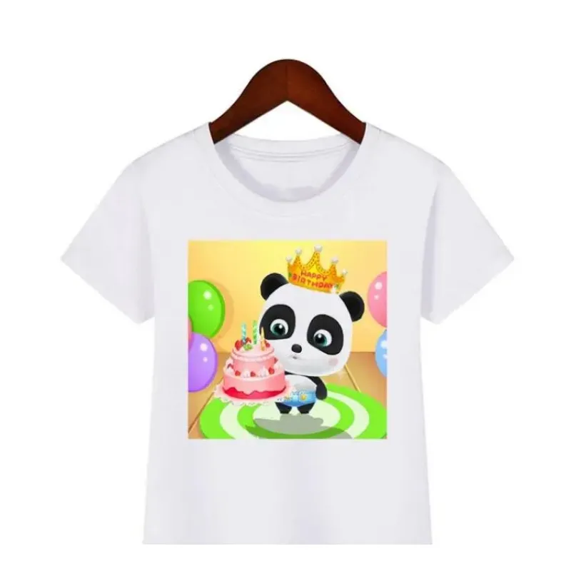 T-shirt de manga curta para meninas e meninos, roupas infantis, kawaii, baby bus, panda, impressão do arco-íris, harajuku, verão