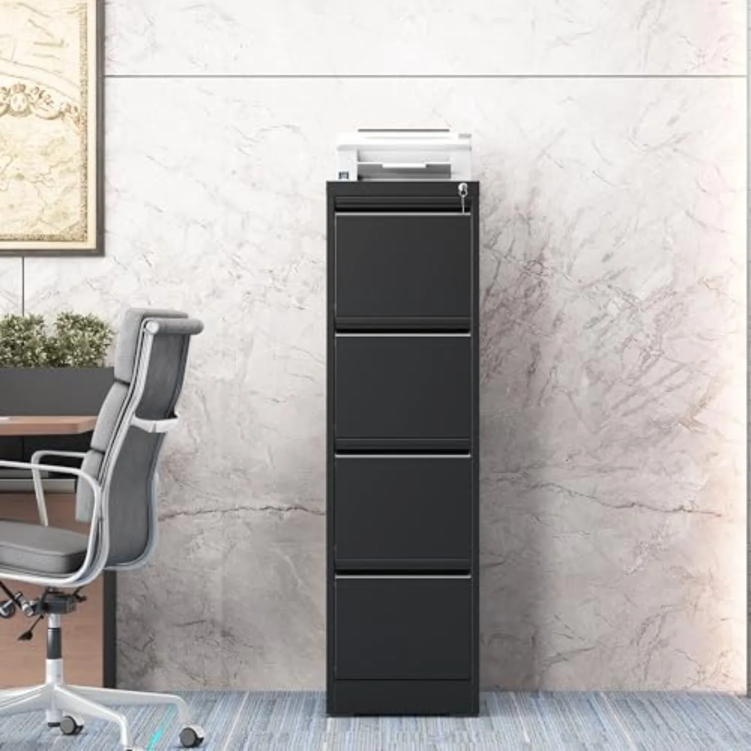 4 Drawer File Cabinet with Lock, File Cabinet, Steel Vertical Filing Cabinets for Home Office, Heavy Duty File Storage
