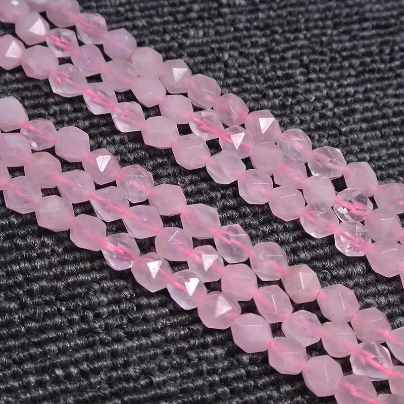 Natural Faceted Pink Quartz Stone Beads Round Loose Spacer Beads For Jewelry Making DIY Bracelets Necklace 15\