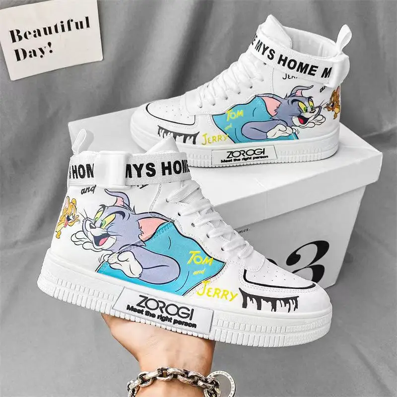 

r‌eal pictures new autumn cat and mouse cartoon plus big size kids white fashion man board shoes women canvas Casual Shoes flats