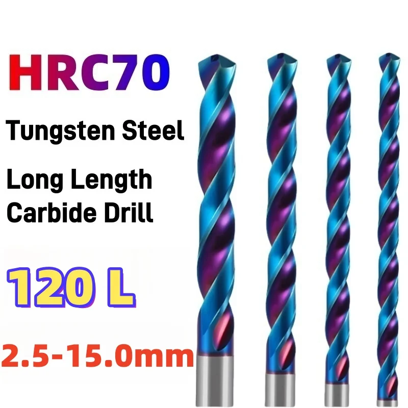 

HRC70 55 CNC Carbide Twist Drill Bit 120mm Long Length For Cast Iron Metal Aluminum Hole Machine Tool 2.5mm-15.0mm 1PCS