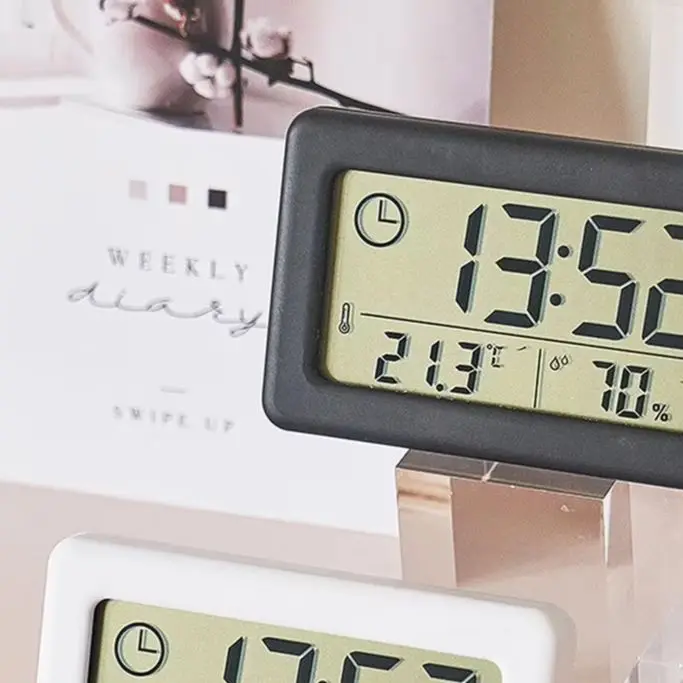 Compact LCD Digital Clock With Date, 12/24 Hour Format, Temperature And Humidity Display, Digital Alarm Clock
