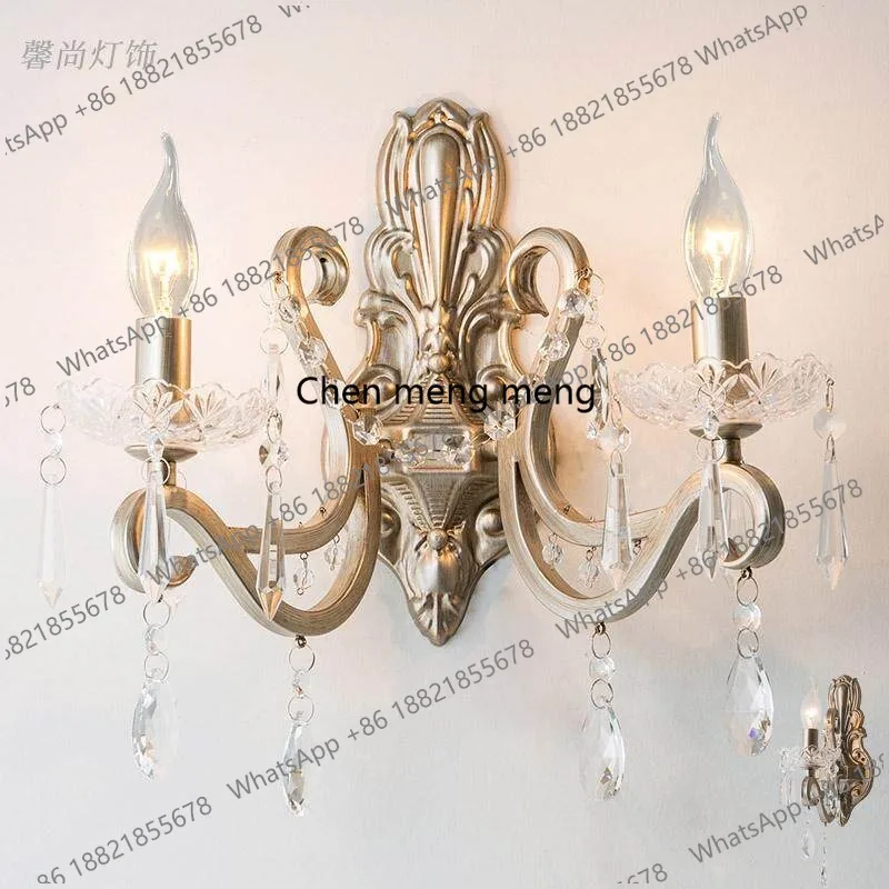 

country wrought iron wall lamp double head retro living room bedroom aislecreative dining room Nordic European crystal wall lamp