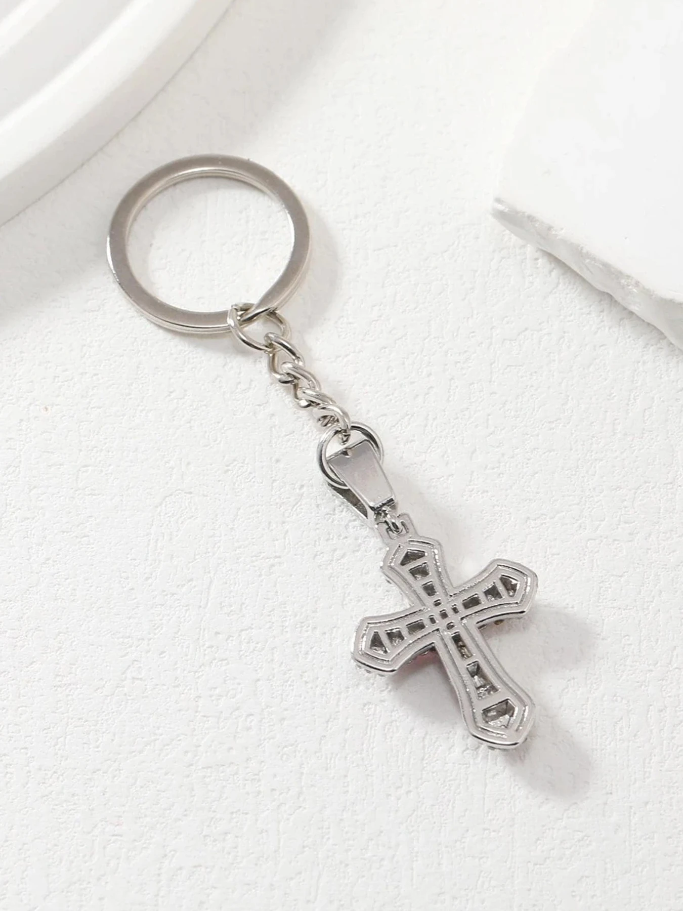 Street 1pc Shiny Rhinestone Cross Charm Gorgeous Keychain