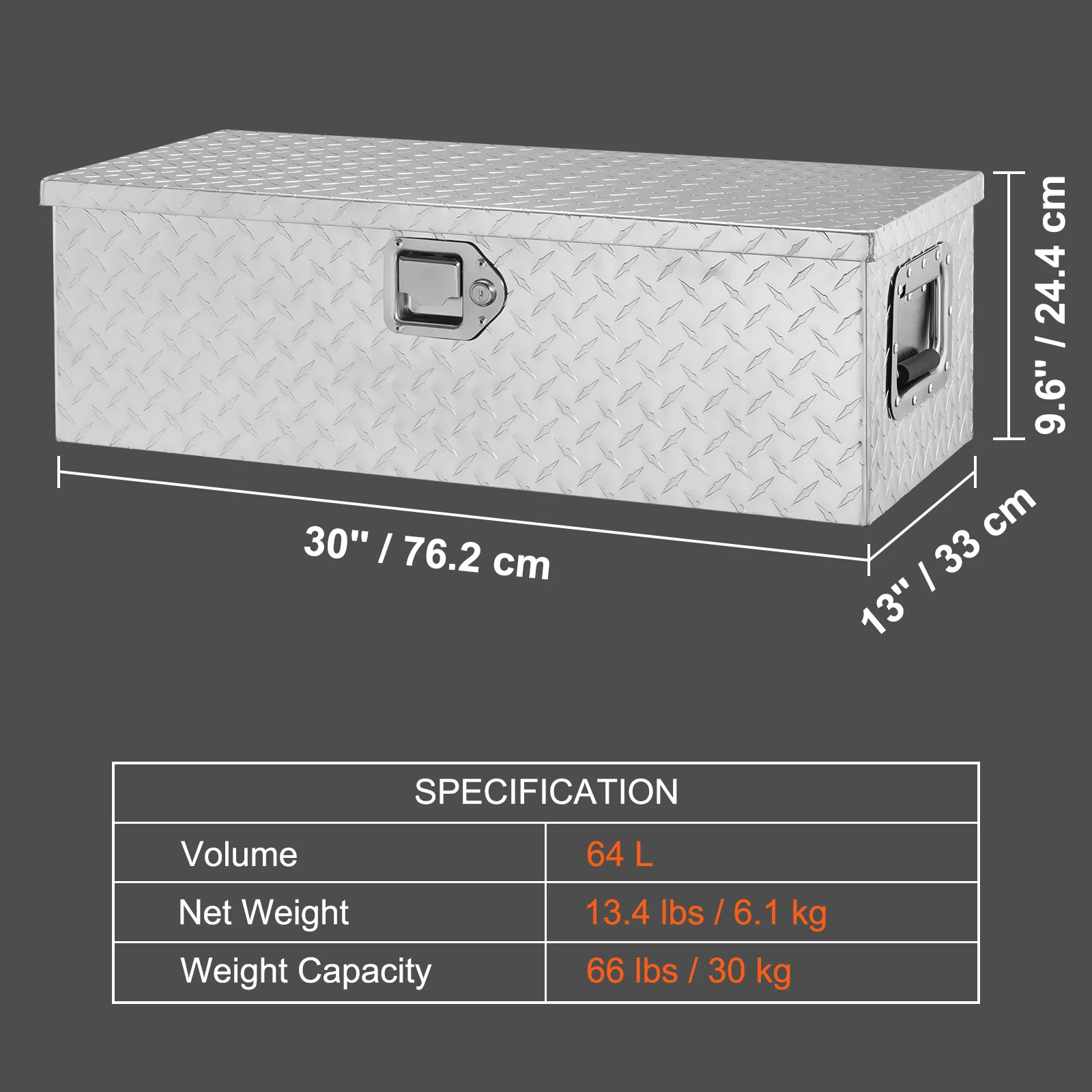 SucceBuy Heavy Duty aluminium vrachtwagenbed gereedschapskist, diamantplaat gereedschapskist met zijhandgreep en slotsleutels voor pick-up, vrachtwagenbed, camper