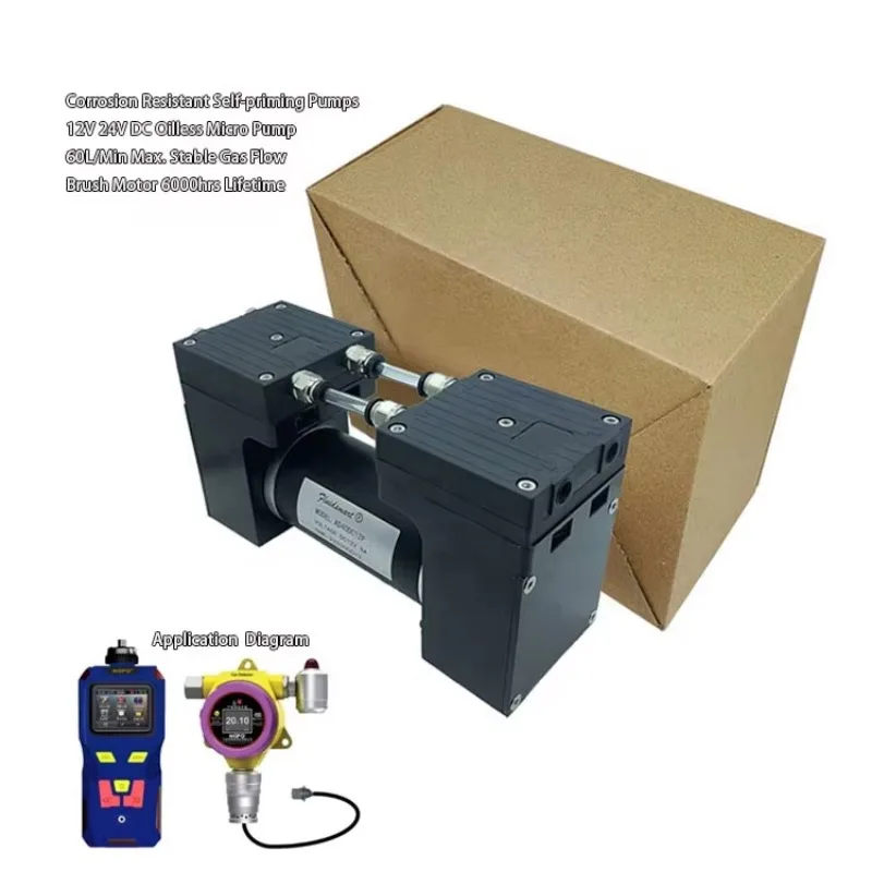 

6000hrs Lifetime Brush Micro Electric Diaphragm Air Pump 60LPM Flow 12V 24V Double Suction Small Vacuum Pump For Automation