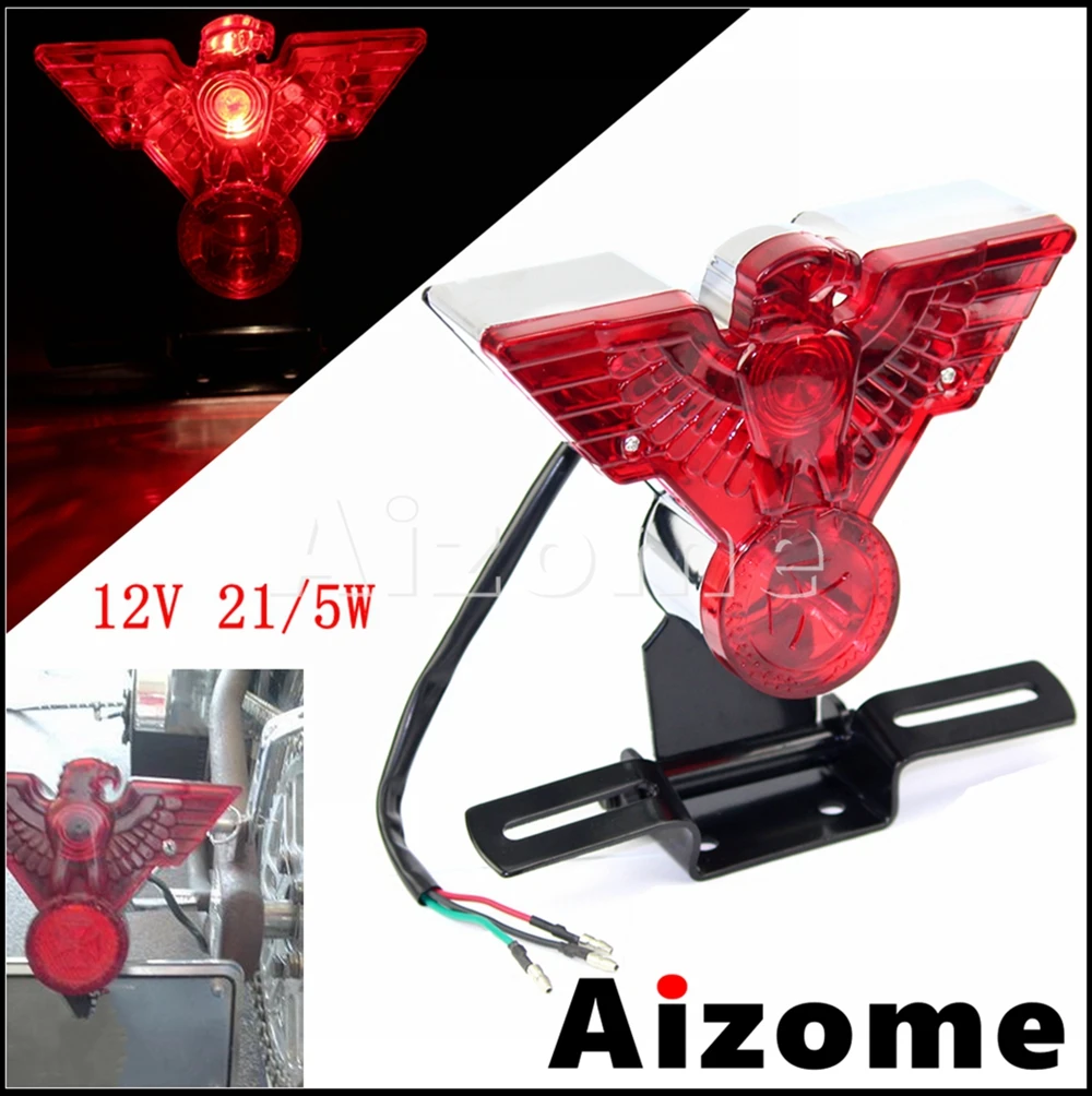 12V Motorcycle Integrated Tail Light Warbird Eagle Brake Lamp Rear Red Stop Lights For Harley Choppers Bobber Cafe Racer Custom