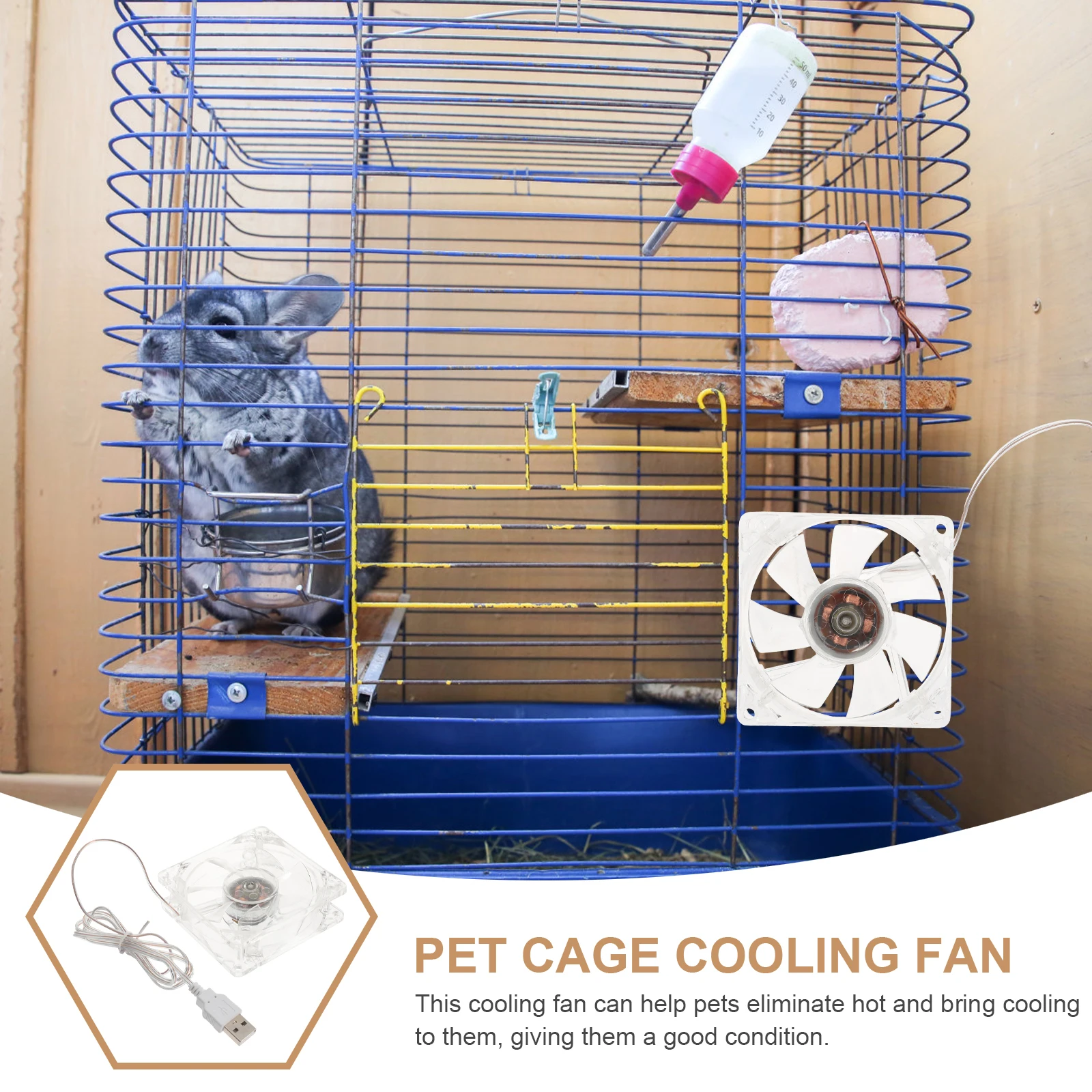 

USB Plug Hamster Cage Cooling Fan Small Mini Portable Plastic Lightweight Pet Fan Summer Cooling Tool Convenient for Travel