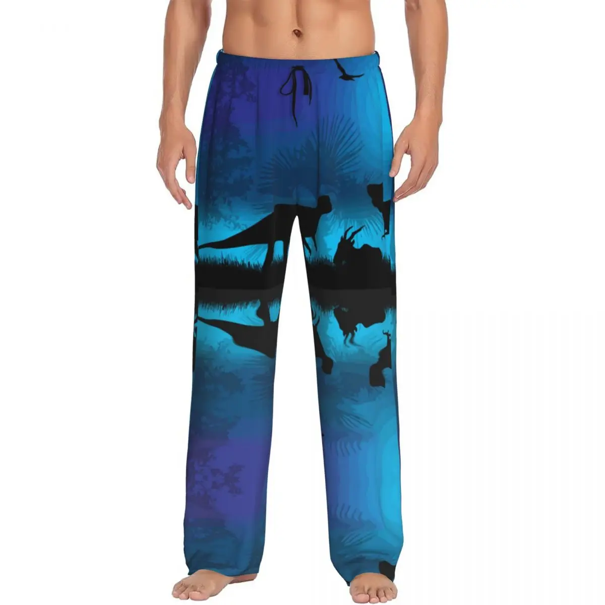 Dinosaurs Landscape At Blue Night Men Sleep Bottoms Male Lounge Trousers Men's Pajama Pants