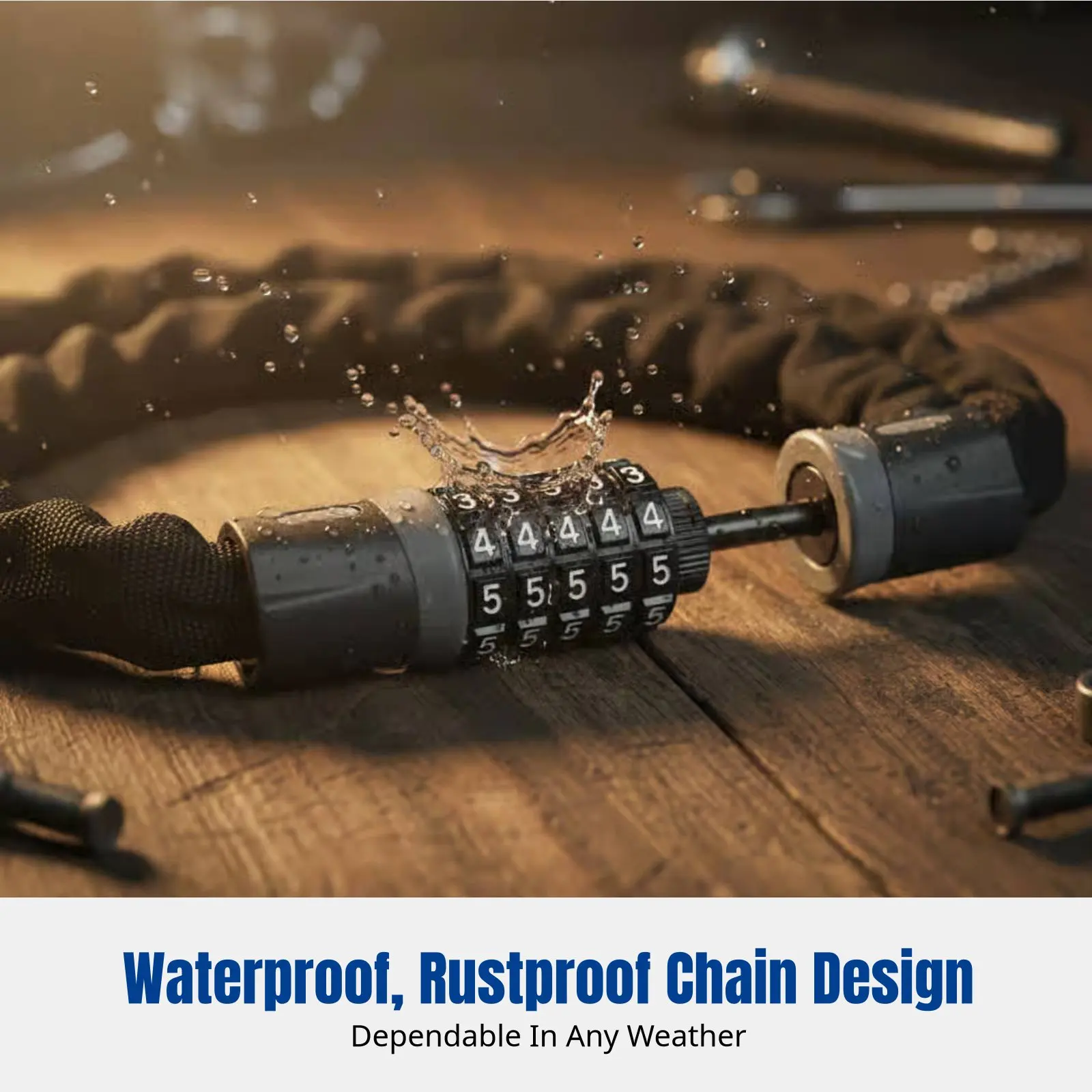 

5-Digit Code Chain Lock, Anti-Theft Iron Chain, Motorcycle, Tricycle, Bicycle, Keyless, Waterproof