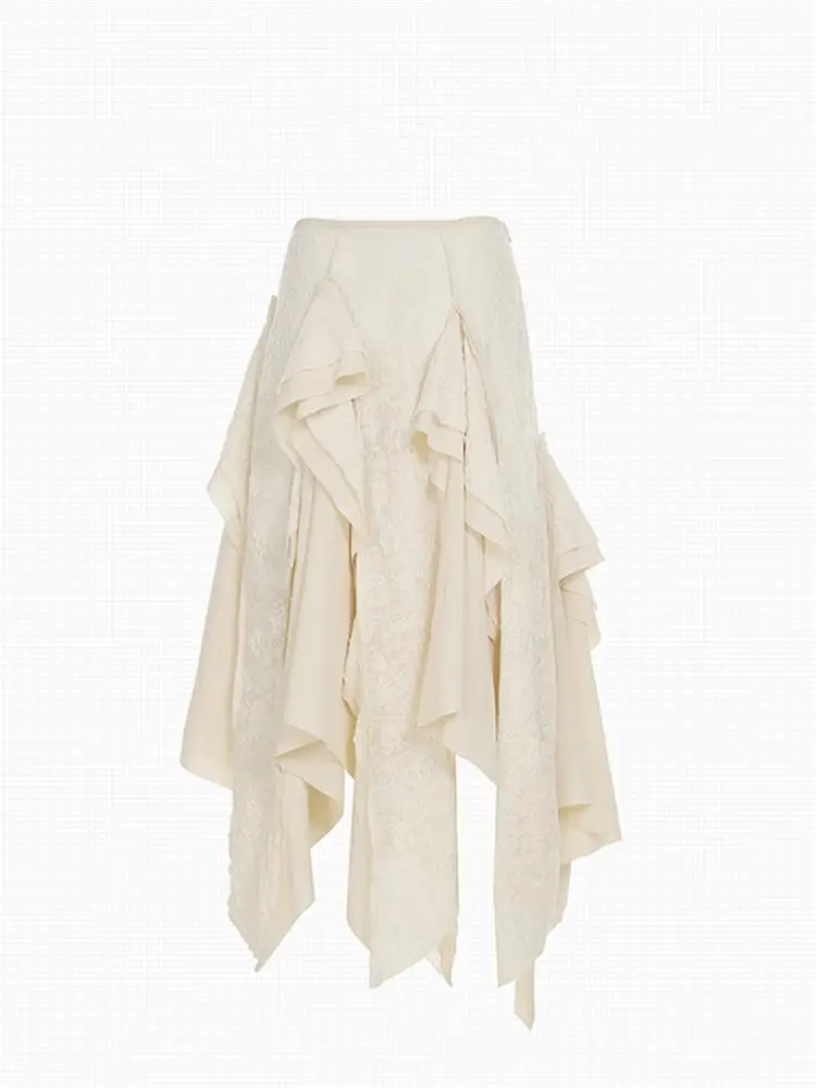 

Длинная юбка трапециевидной формы из нерегулярного кружева, юбка-миди бежевого цвета, эластичная талия с высокой талией для повседневной носки