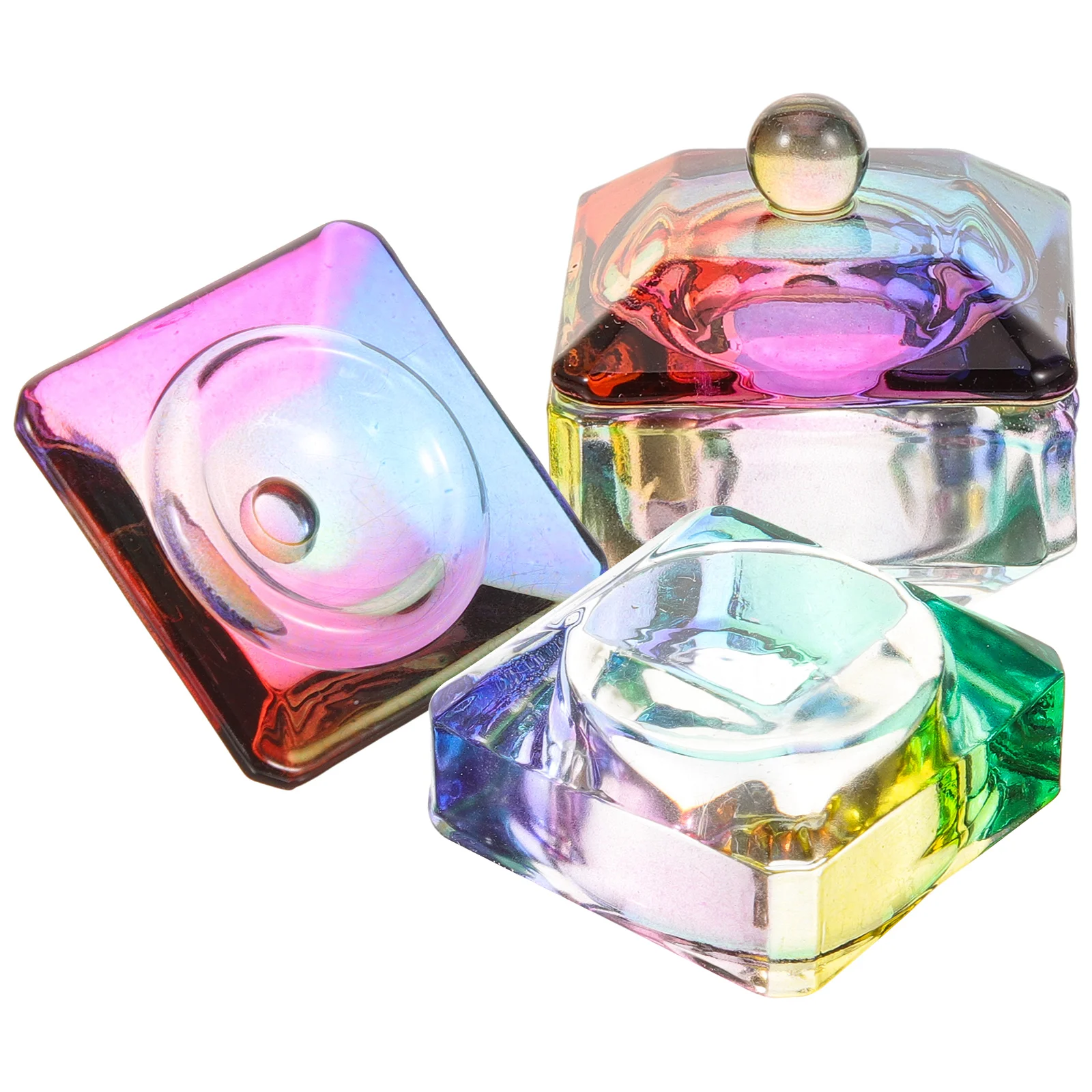 

2 Pcs Glass Nail Cup Dish with Lid Manicure Holder Glasses Decorative Cups Liquid Container