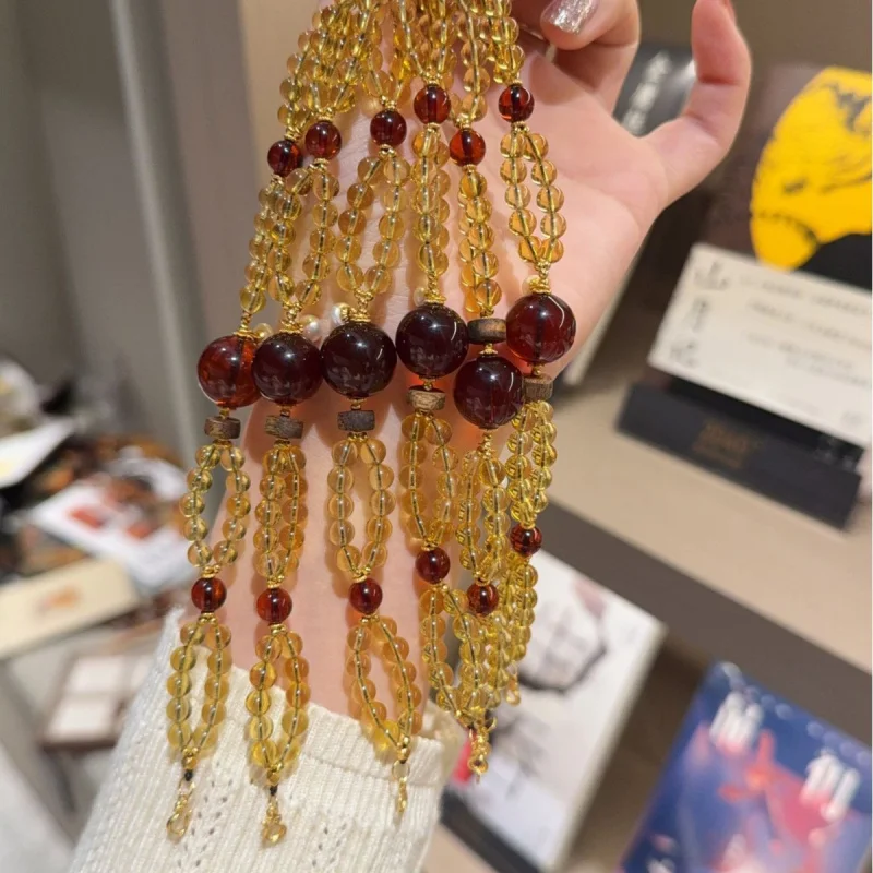 Natural with Bracelet Blood Large Round Blue Amber Small Rice Beads 925 Silver Accessories