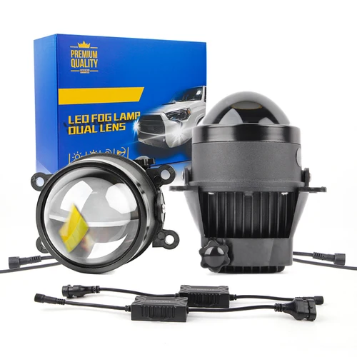 tres colores bi led proyector H11 led faro 3Inch luces de niebla lente 12V blanco amarillo alto / bajo haz lámpara de niebla proyector 3.0