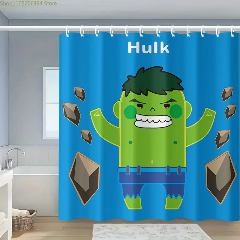 

1pc Marvel The Hulk Shower Curtain - Vibrant Cartoon Print with 12 Hooks, Privacy Enhancing, Durable Polyester, Machine Washab