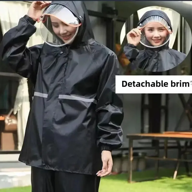 

Oxford Cloth Waterproof Rain Poncho, One-Piece Zipper Full-Body Impermeable Hooded Raincoat