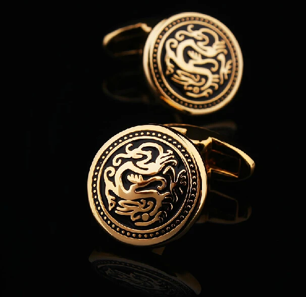 

New Design Factory Price Retail Men's Cufflinks Copper Material Golden Dragon Design Cuff Links Free Shipping