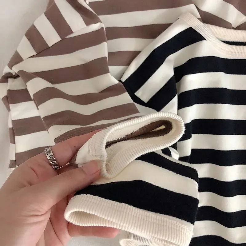 Spring Kids Striped Long Sleeves T-shirt Toddler Girl Loose Bottoming Shirt Boy Baby Casual Tops Fashion Children Cotton Tees