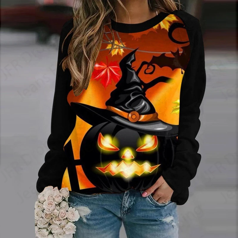 Happy Halloween 3d Print Hoodies Women Fashion Oversized Hoodie O-Neck Halloween Sweatshirt Girl Coat Women Sweats Girl Clothes