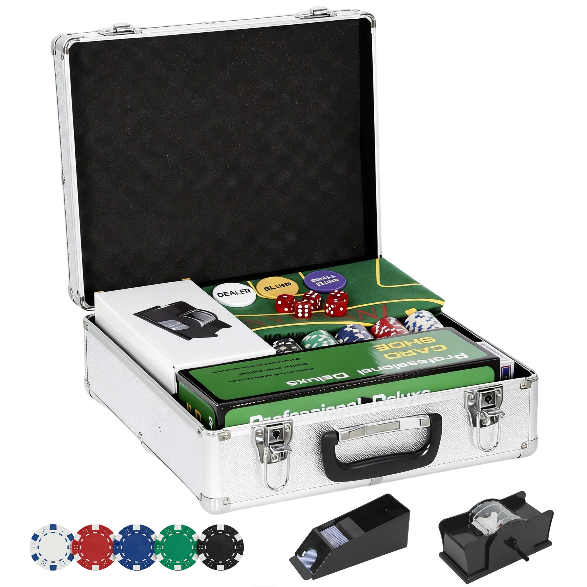 SPORTNOW Mallette de Poker Coffret de Poker Complet 500 Jetons, Boîtier en ABS, Cartes à Jouer, dés, Dealer, Tapis, clés, pour J