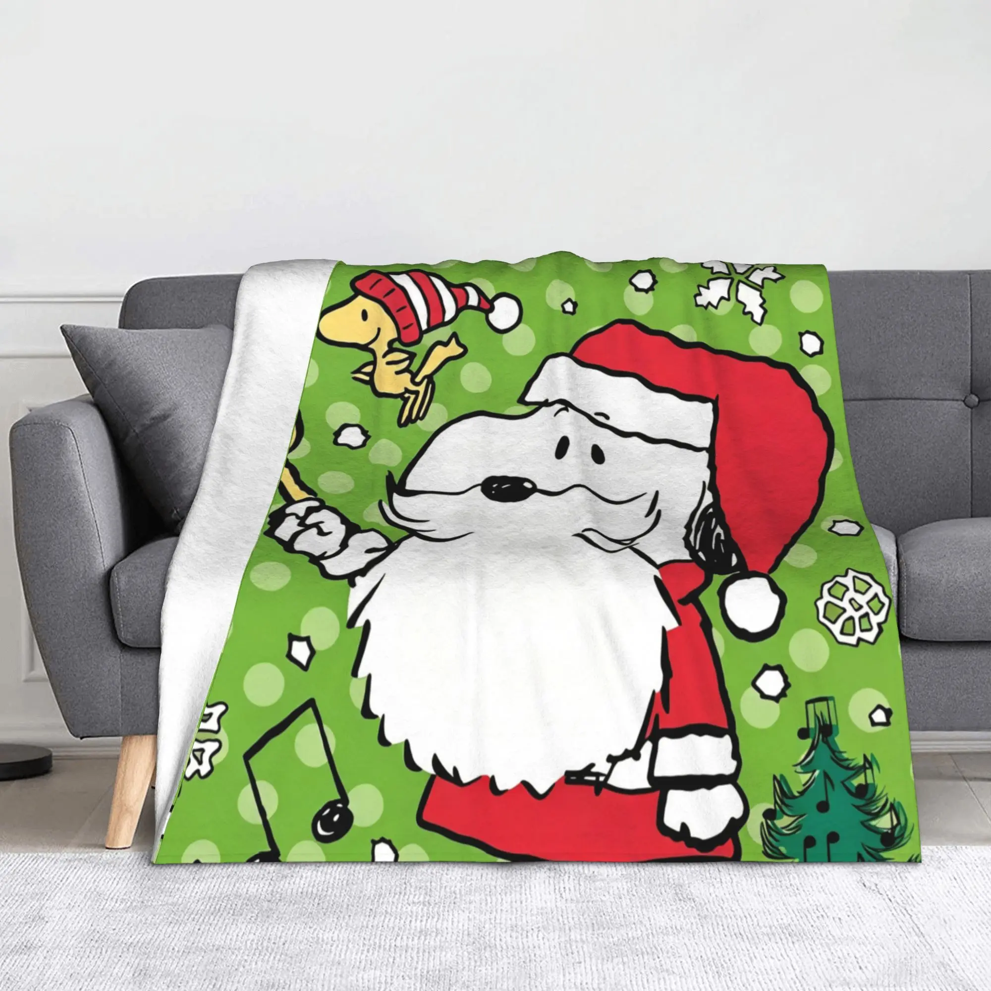 Kawaii S-Snoopys Xmas Christmas Blankets  Fuzzy Funny Soft Throw Blankets for Home Restaurant Textile Decor